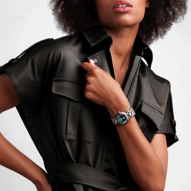 Longines PrimaLuna Moonphase quartz watch green dial steel bracelet 30.5 mm