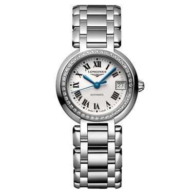 Longines PrimaLuna Diamonds automatic watch silver dial stainless steel bracelet 26.5 mm