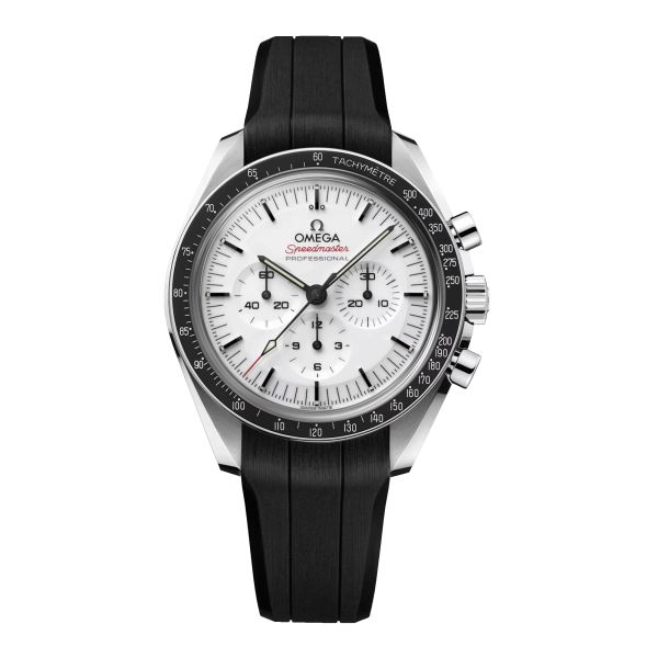 Montre Omega Speedmaster Moonwatch Professional Co-Axial Master Chronometer cadran blanc verre saphir bracelet caoutchouc 42 mm