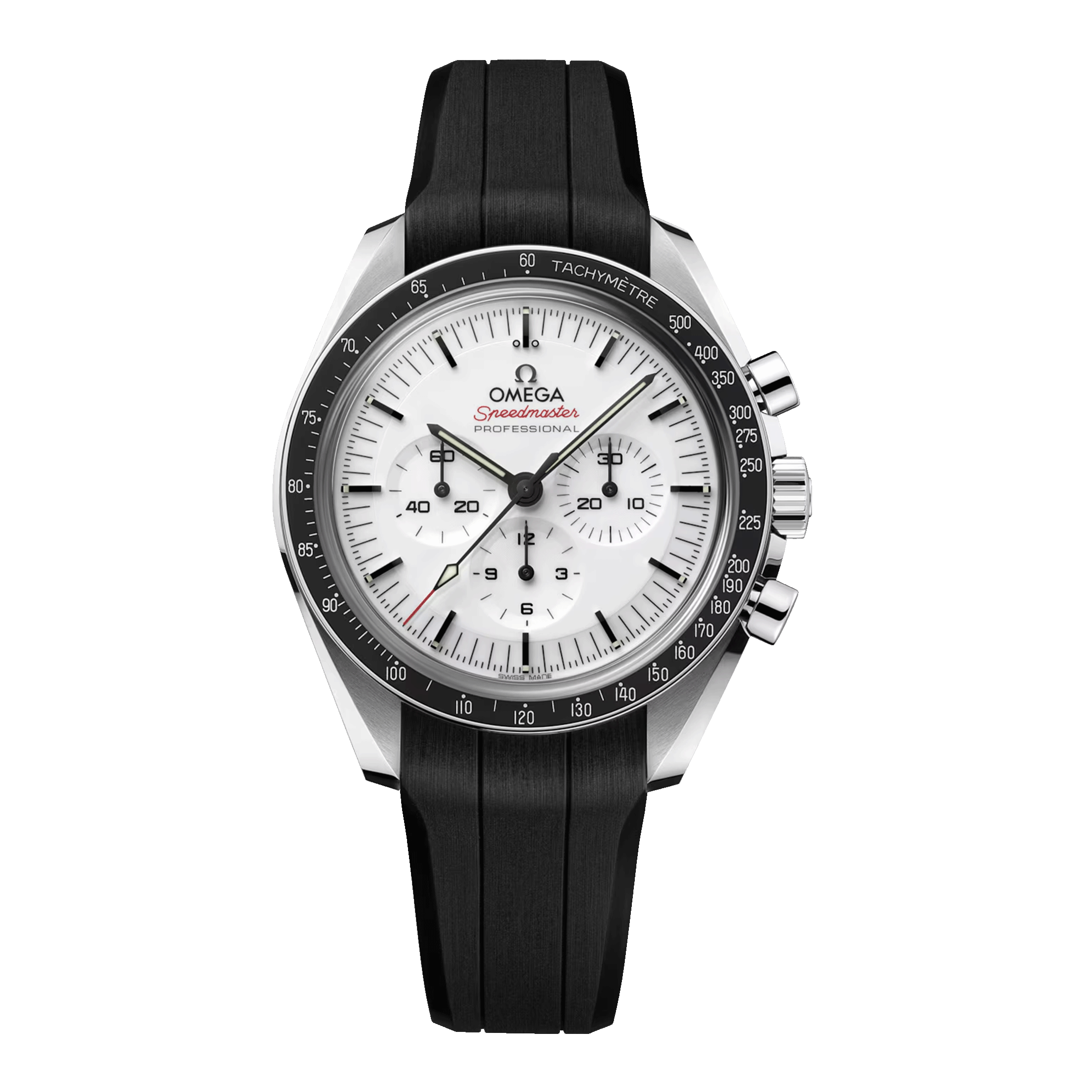 Montre Omega Speedmaster Moonwatch Professional Co-Axial Master Chronometer cadran blanc verre saphir bracelet caoutchouc 42 mm