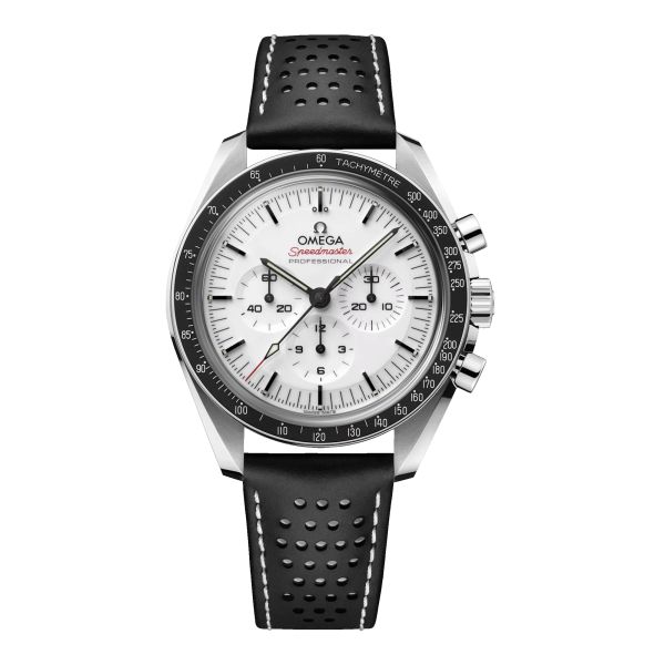 Montre Omega Speedmaster Moonwatch Professional Co-Axial Master Chronometer cadran blanc verre saphir bracelet cuir 42 mm
