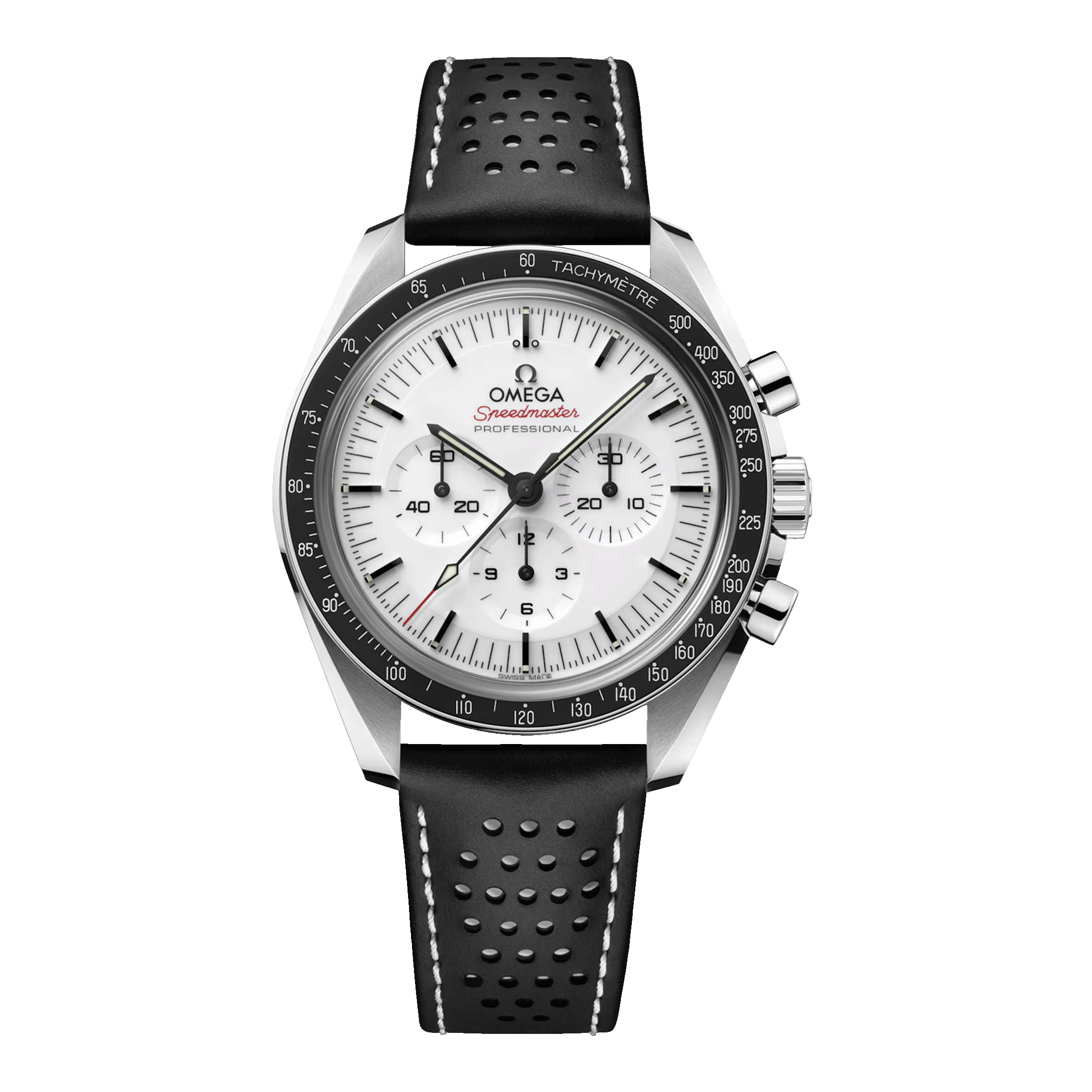 Montre Omega Speedmaster Moonwatch Professional Co-Axial Master Chronometer cadran blanc verre saphir bracelet cuir 42 mm