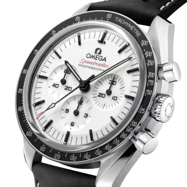 Montre Omega Speedmaster Moonwatch Professional Co-Axial Master Chronometer cadran blanc verre saphir bracelet cuir 42 mm