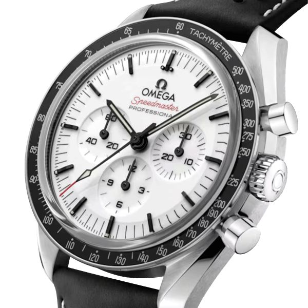 Montre Omega Speedmaster Moonwatch Professional Co-Axial Master Chronometer cadran blanc verre saphir bracelet cuir 42 mm