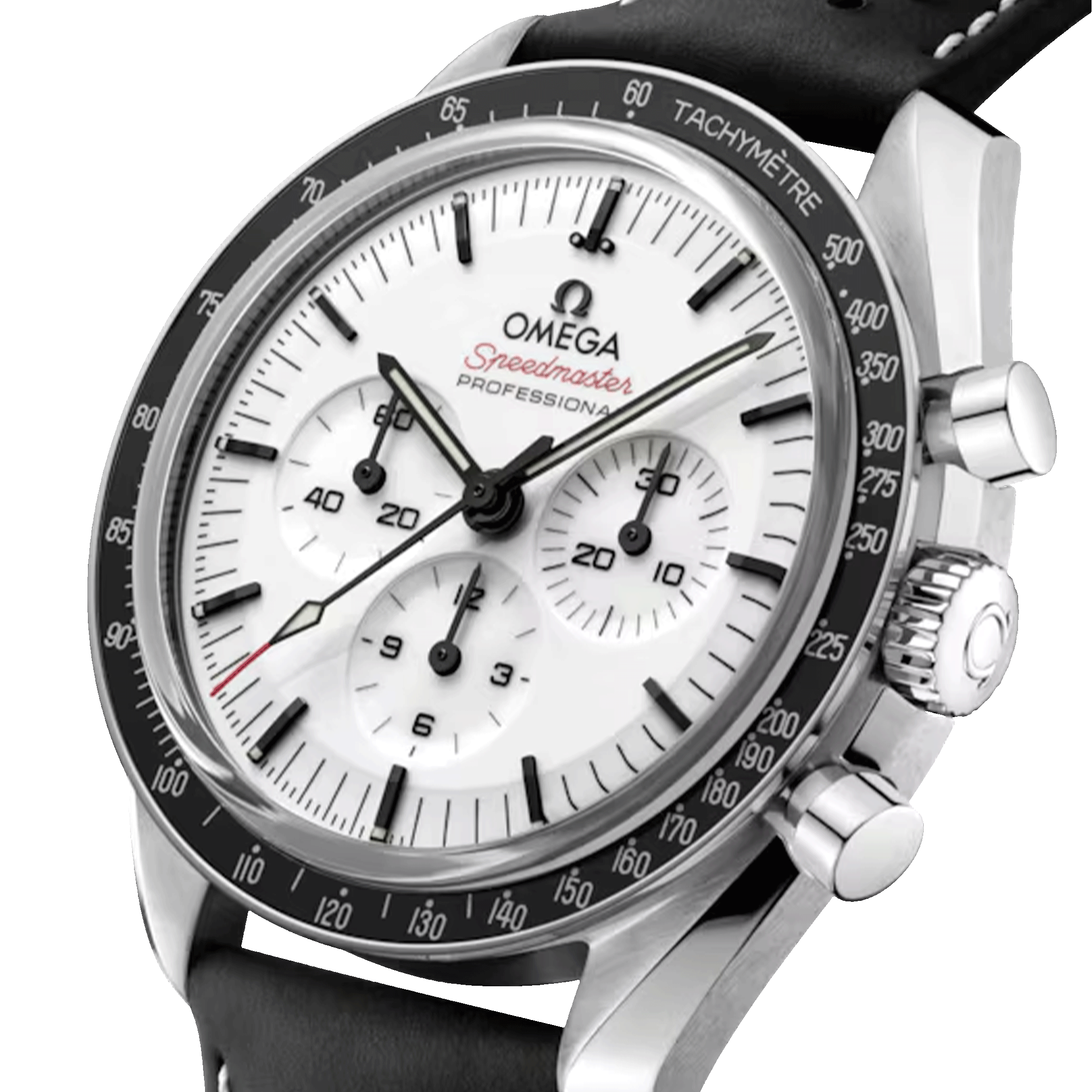 Montre Omega Speedmaster Moonwatch Professional Co-Axial Master Chronometer cadran blanc verre saphir bracelet cuir 42 mm