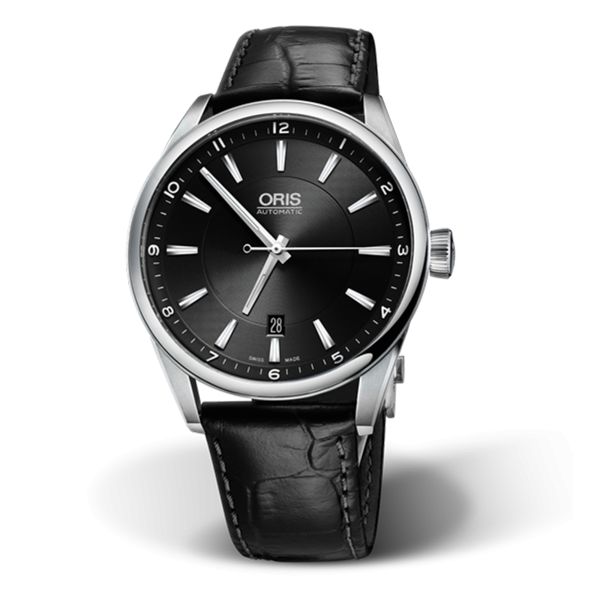 Montre Oris Artix Date automatique cadran noir bracelet cuir 42 mm