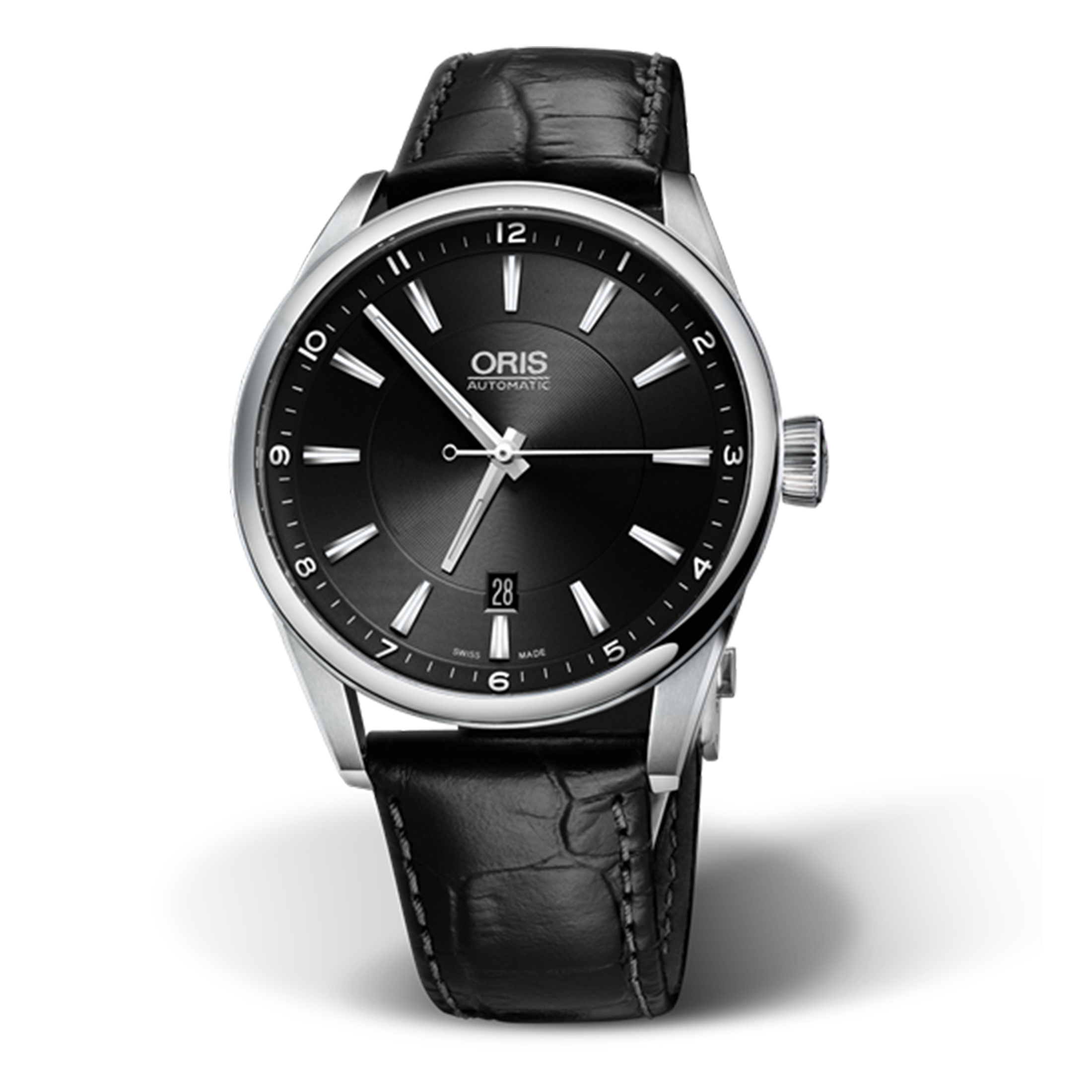 Montre Oris Artix Date automatique cadran noir bracelet cuir 42 mm