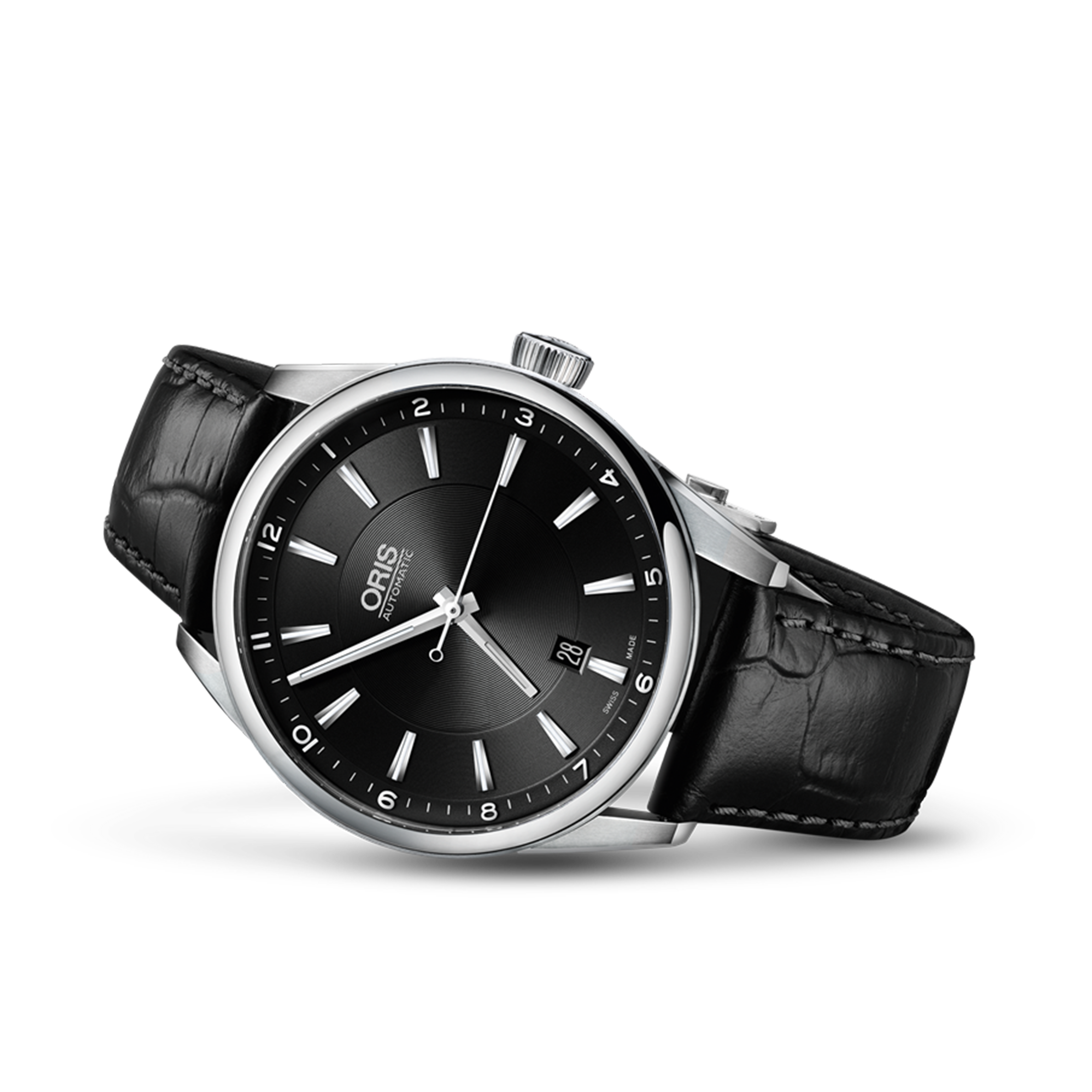 Montre Oris Artix Date automatique cadran noir bracelet cuir 42 mm