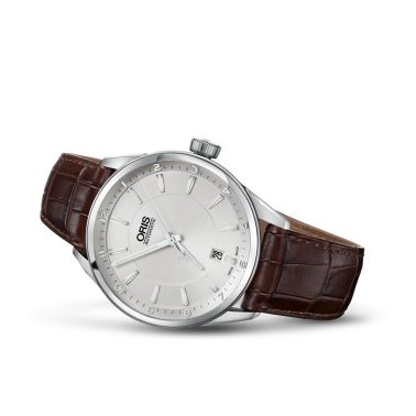Montre Oris Artix Date automatique cadran argenté bracelet cuir 39 mm