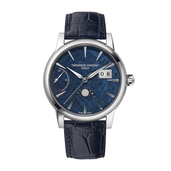 Frédérique Constant Manufacture Classic Power Reserve Big Date platinum automatic blue meteorite dial leather strap 40 mm