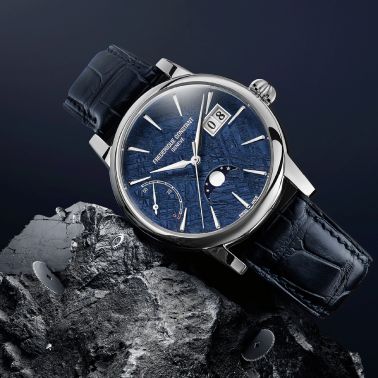 Montre Frédérique Constant Manufacture Classic Power Reserve Big Date platine automatique cadran météorite bracelet cuir 40 mm