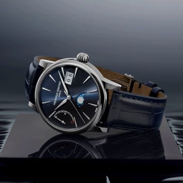 Montre Frédérique Constant Manufacture Classic Power Reserve Big Date automatique cadran bleu bracelet cuir 40 mm
