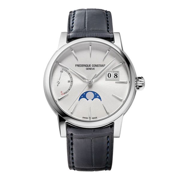 Montre Frédérique Constant Manufacture Classic Power Reserve Big Date automatique cadran argenté bracelet cuir 40 mm