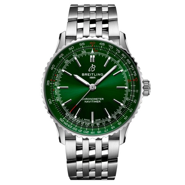 Breitling Navitimer 2024 automatic watch green dial steel bracelet 41 mm