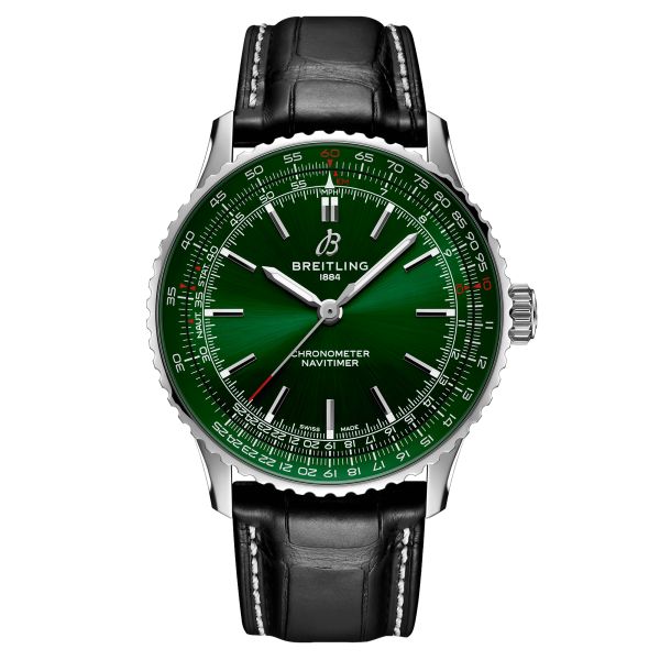 Montre Breitling Navitimer 2024 automatique cadran vert bracelet cuir noir 41 mm A17329371L1P1