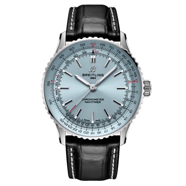 Montre Breitling Navitimer 2024 automatique cadran bleu glacier bracelet cuir noir 41 mm A17329171C1P1