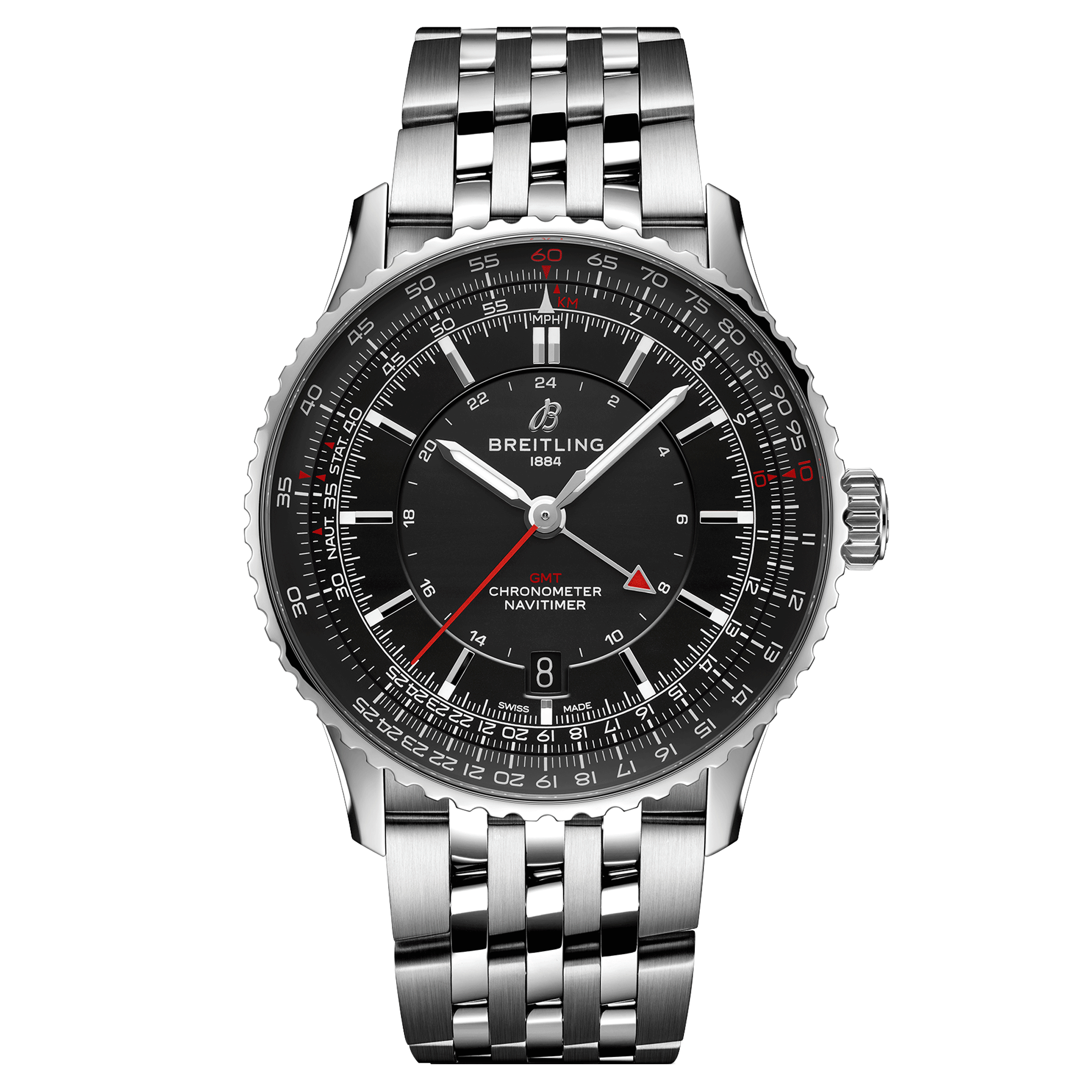 Montre Breitling Navitimer GMT 2024 automatique cadran noir bracelet acier 41 mm A32310251B1A1