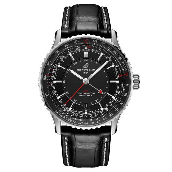 Montre Breitling Navitimer GMT 2024 automatique cadran noir bracelet cuir noir 41 mm A32310251B1P1