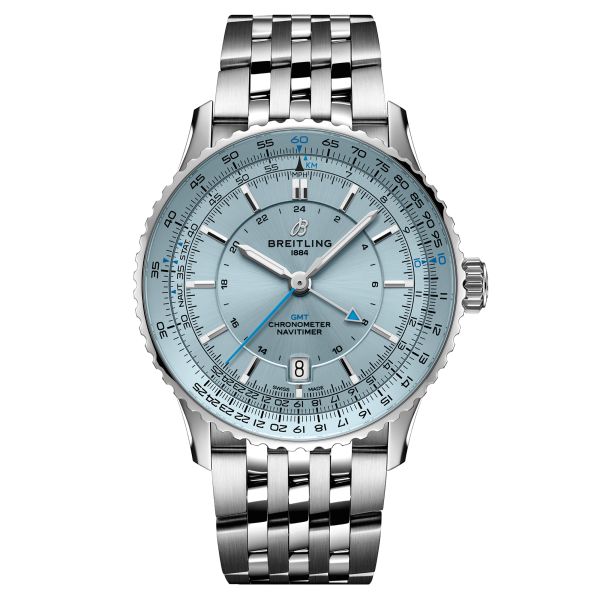 Breitling Navitimer GMT 2024 automatic watch glacier blue dial steel bracelet 41 mm