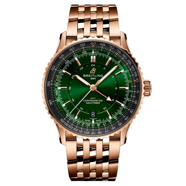 Montre Breitling Navitimer GMT 2024 Or Rose automatique cadran vert bracelet or rose 41 mm R32310251L1R1
