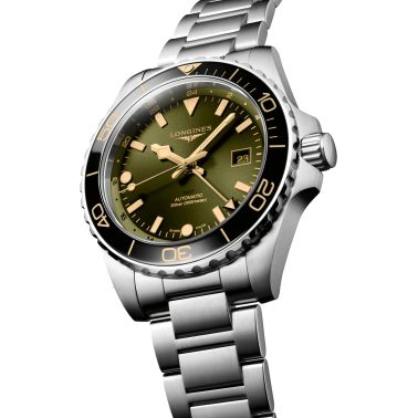 Montre Longines Hydroconquest GMT automatique cadran vert bracelet acier 43 mm L3.890.4.06.6
