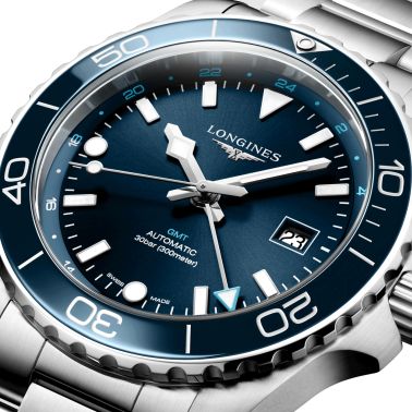Longines Hydroconquest GMT automatic watch blue dial steel bracelet 43 mm