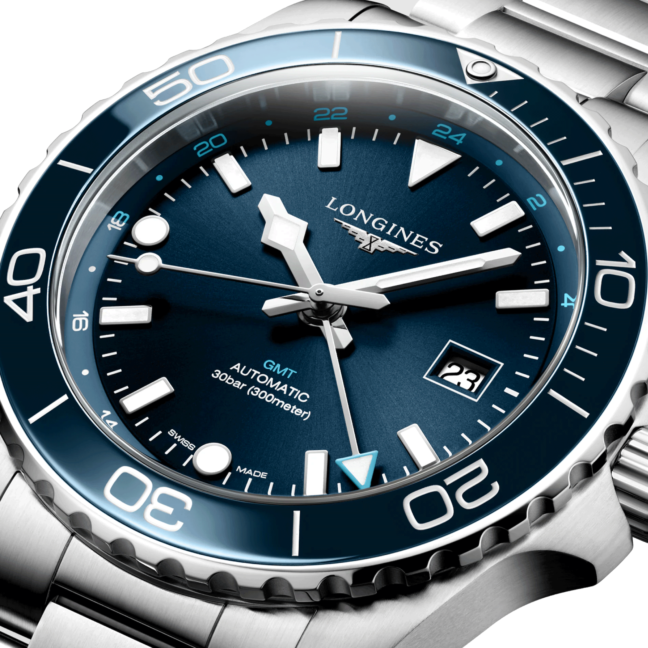 Montre Longines Hydroconquest GMT automatique cadran bleu bracelet acier 43 mm L3.890.4.96.6