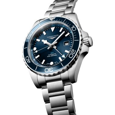 Montre Longines Hydroconquest GMT automatique cadran bleu bracelet acier 43 mm L3.890.4.96.6