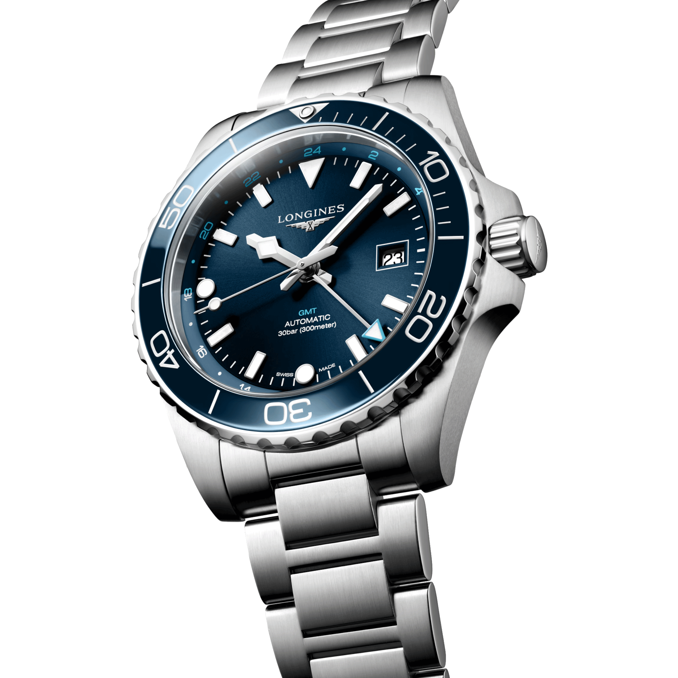 Montre Longines Hydroconquest GMT automatique cadran bleu bracelet acier 43 mm L3.890.4.96.6