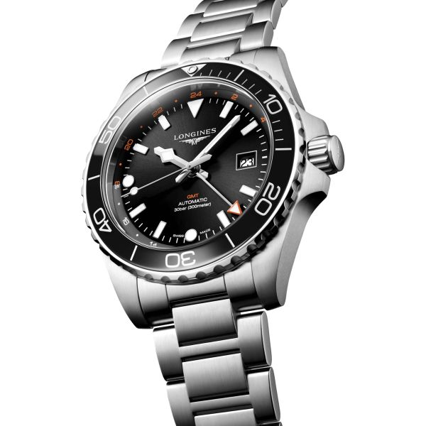 Montre Longines Hydroconquest GMT automatique cadran noir bracelet acier 43 mm L3.890.4.56.6