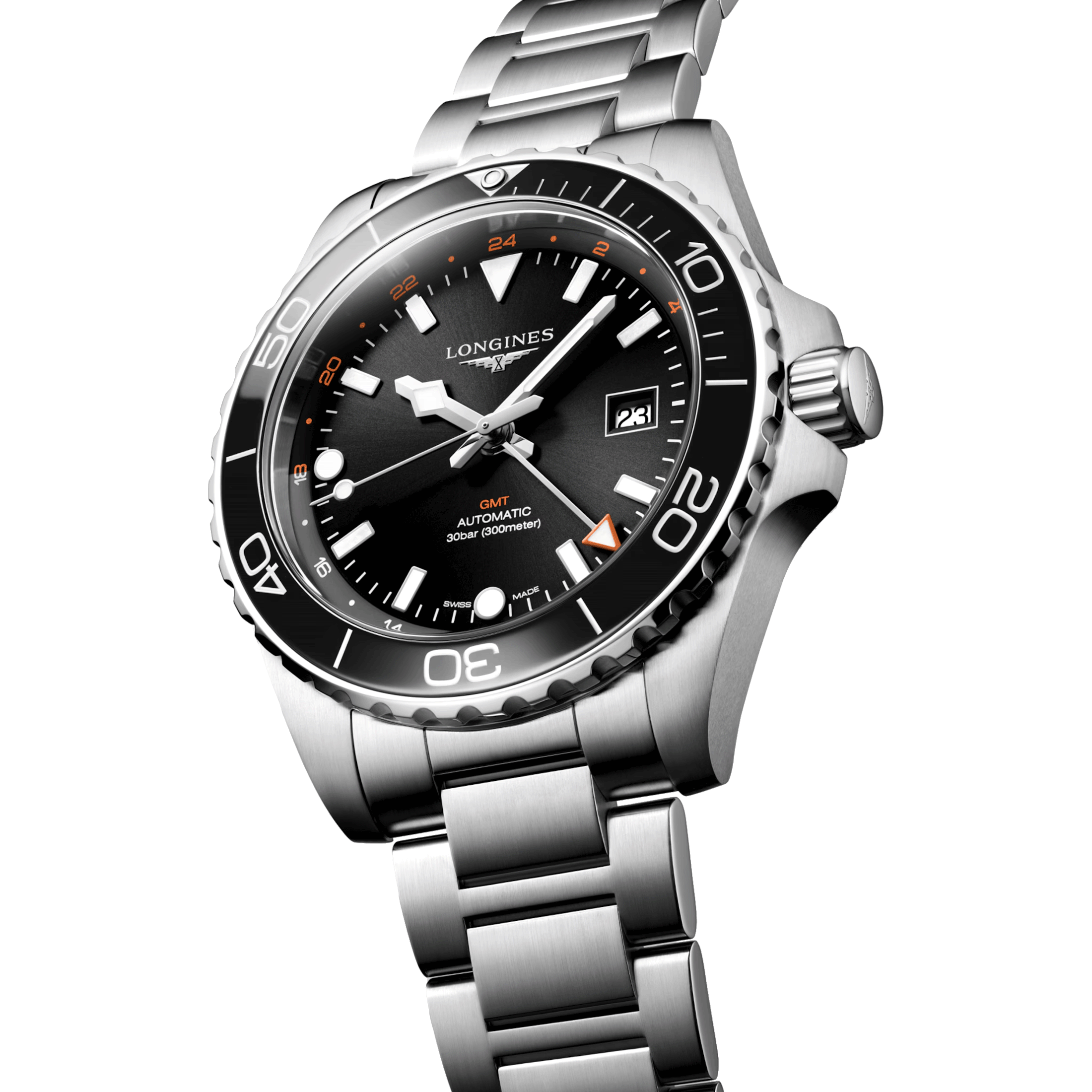 Montre Longines Hydroconquest GMT automatique cadran noir bracelet acier 43 mm L3.890.4.56.6