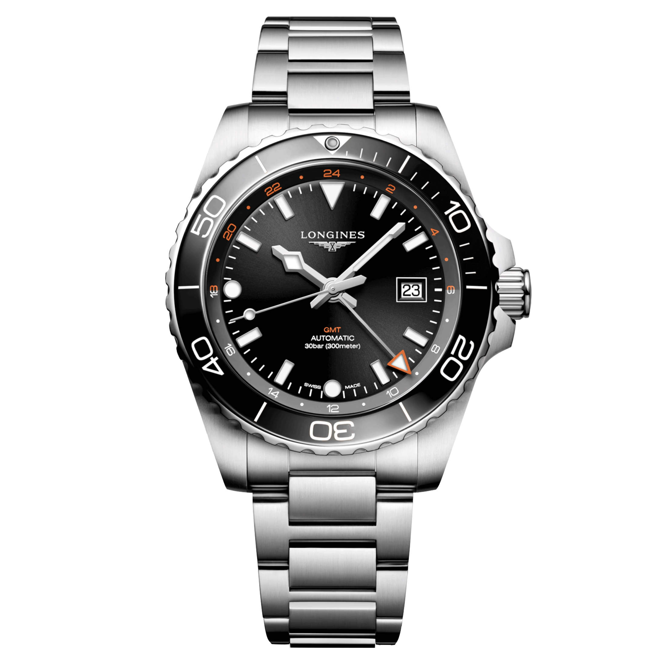 Montre Longines Hydroconquest GMT automatique cadran noir bracelet acier 43 mm L3.890.4.56.6