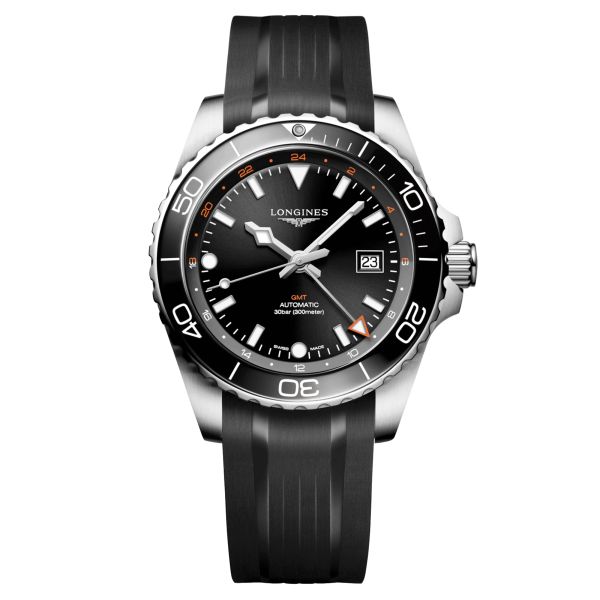 Longines Hydroconquest GMT automatic watch black dial black rubber strap 43 mm