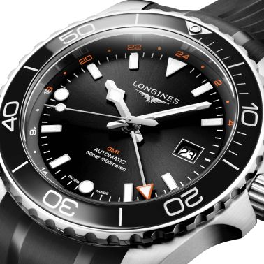 Montre Longines Hydroconquest GMT automatique cadran noir bracelet caoutchouc noir 43 mm L3.890.4.56.9