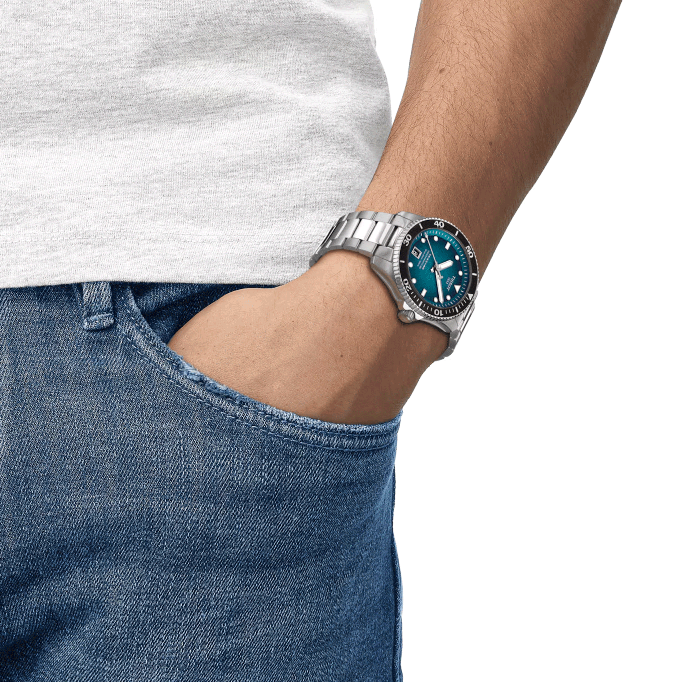 Montre Tissot Seastar 1000 Powermatic 80 cadran turquoise bracelet acier 40 mm T120.807.11.091.00