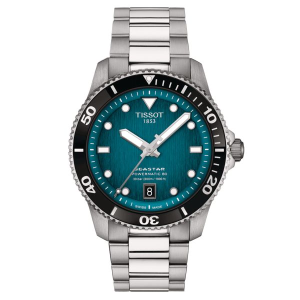 Tissot Seastar 1000 Powermatic 80 watch turquoise dial stainless steel bracelet 40 mm T120.807.11.091.00