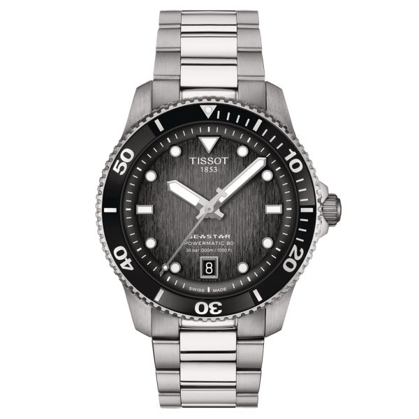 Tissot Seastar 1000 Powermatic 80 watch grey dial stainless steel bracelet 40 mm T120.807.11.051.00