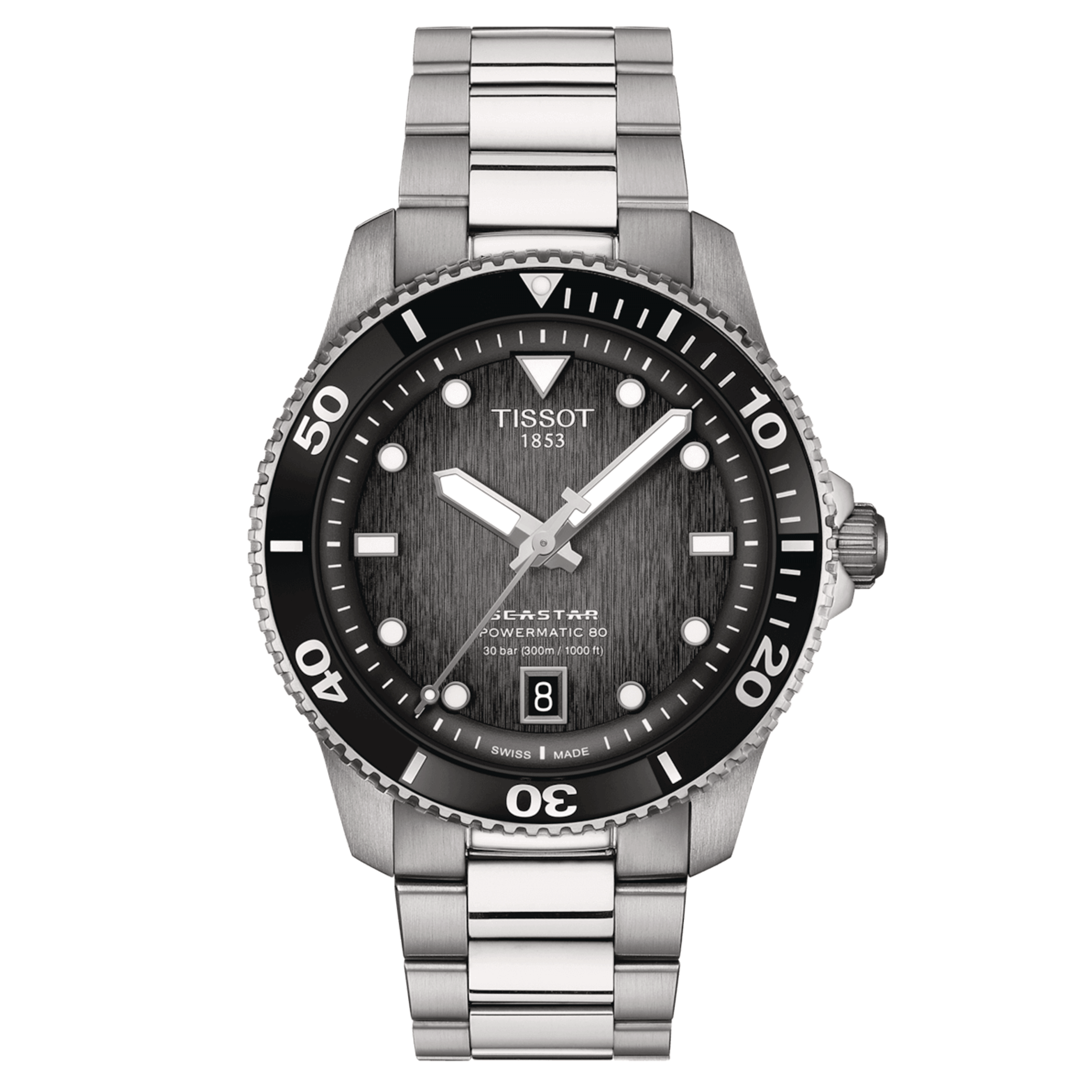 Montre Tissot Seastar 1000 Powermatic 80 cadran gris bracelet acier 40 mm T120.807.11.051.00