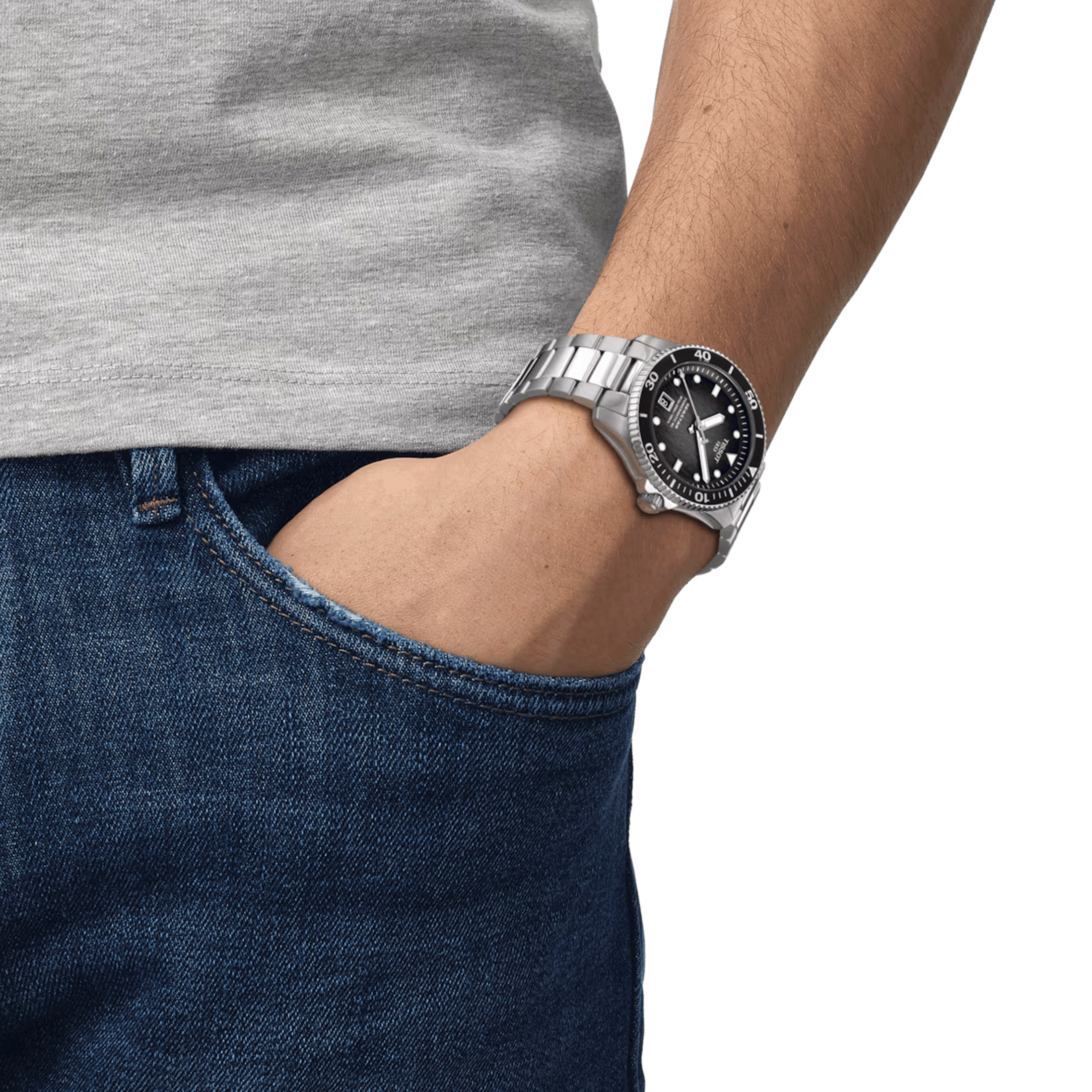Montre Tissot Seastar 1000 Powermatic 80 cadran gris bracelet acier 40 mm T120.807.11.051.00