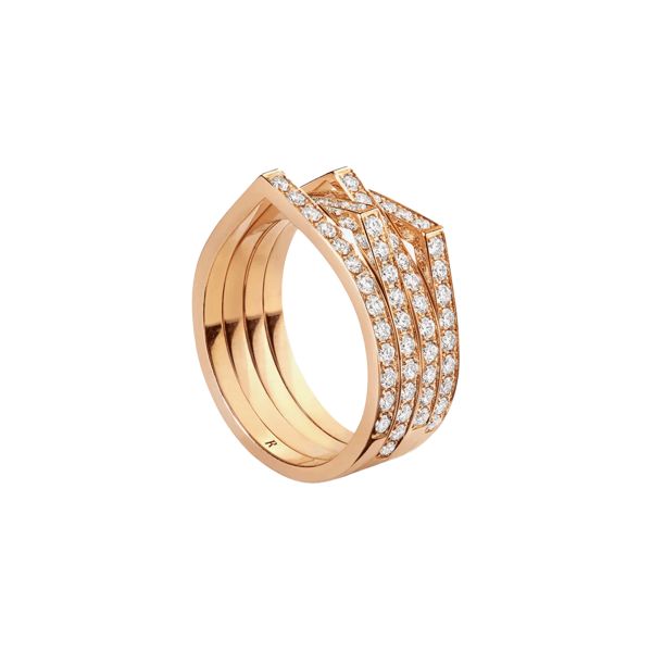 Repossi Antifer Ring 4 Rows Paved in Rose Gold and diamonds