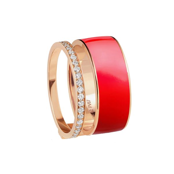 Repossi Berbere Chromatic Red lacquer ring in rose gold and diamonds