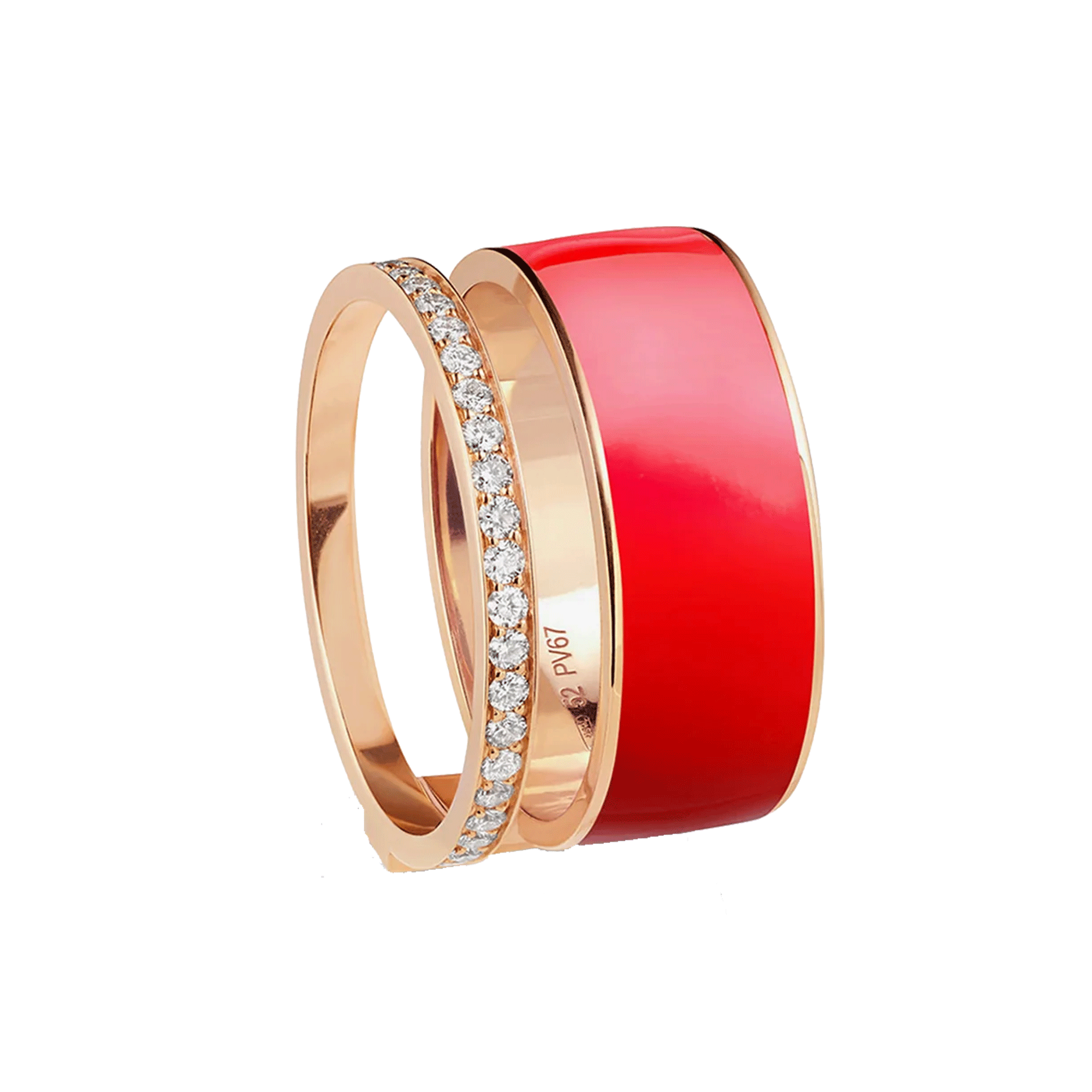 Bague Repossi Berbere Chromatic laqué Rouge en or rose et diamants