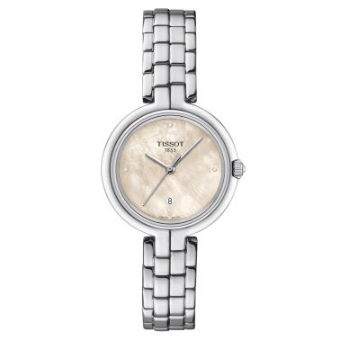 Tissot T-Lady Flamingo quartz diamond index white mother-of-pearl dial steel bracelet 30 mm T094.210.11.116.02