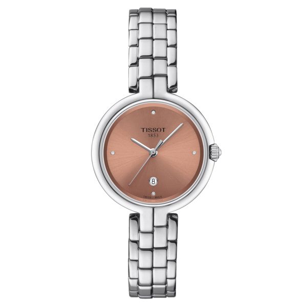 Montre Tissot T-Lady Flamingo quartz index diamants cadran rose bracelet acier 30 mm T094.210.11.336.00