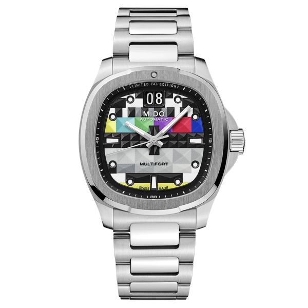 Mido Multifort TV Big Date S01E01 Limited Edition automatic watch multicoloured dial steel bracelet 40 mm M049.526.11.081.01