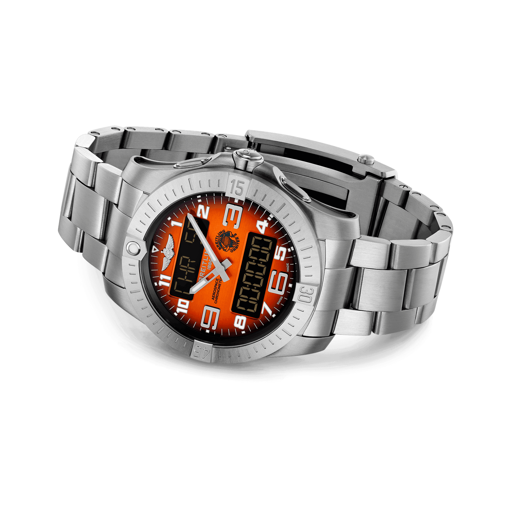 Breitling Aerospace B70 Orbiter quartz watch red dial titanium bracelet 43 mm