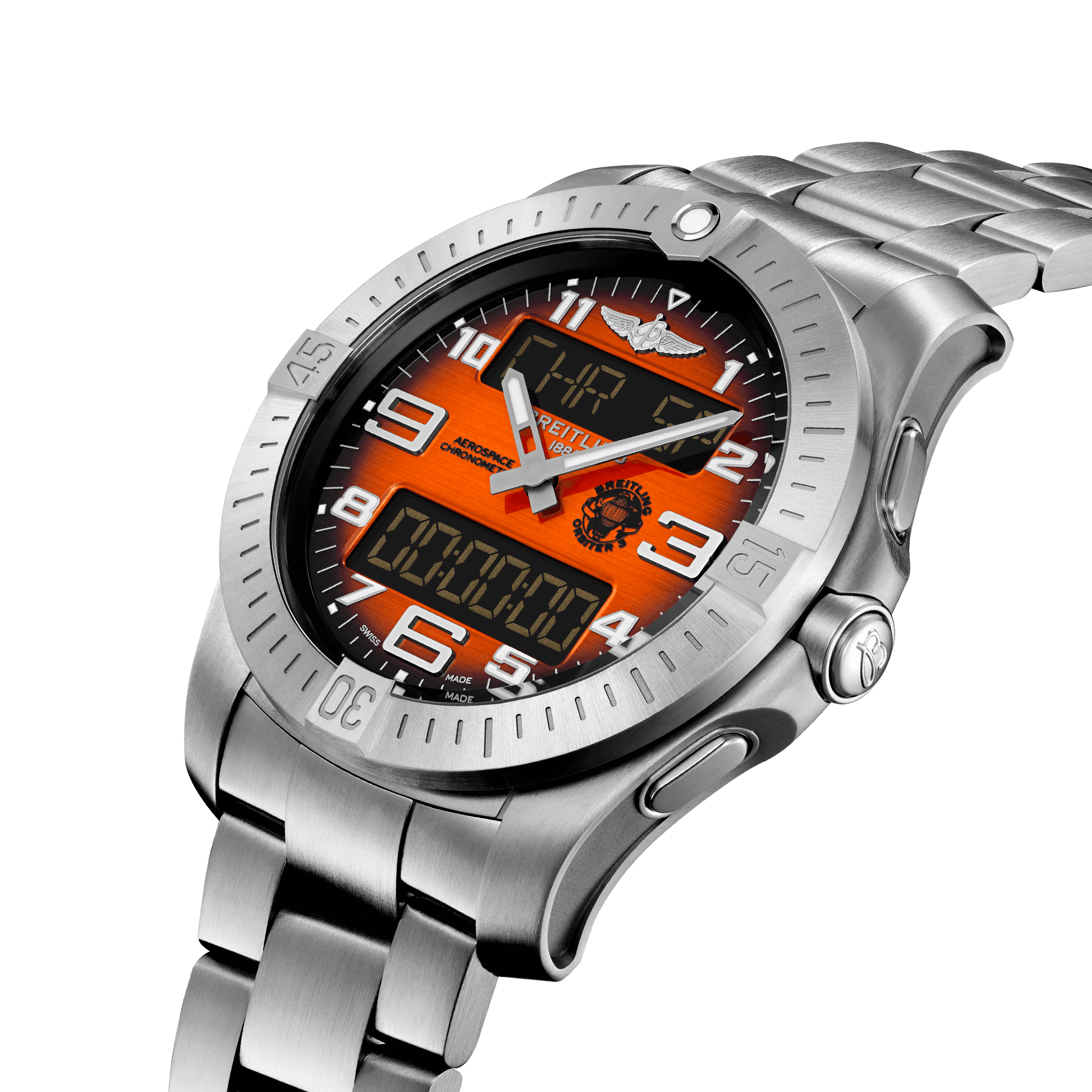 Breitling Aerospace B70 Orbiter quartz watch red dial titanium bracelet 43 mm