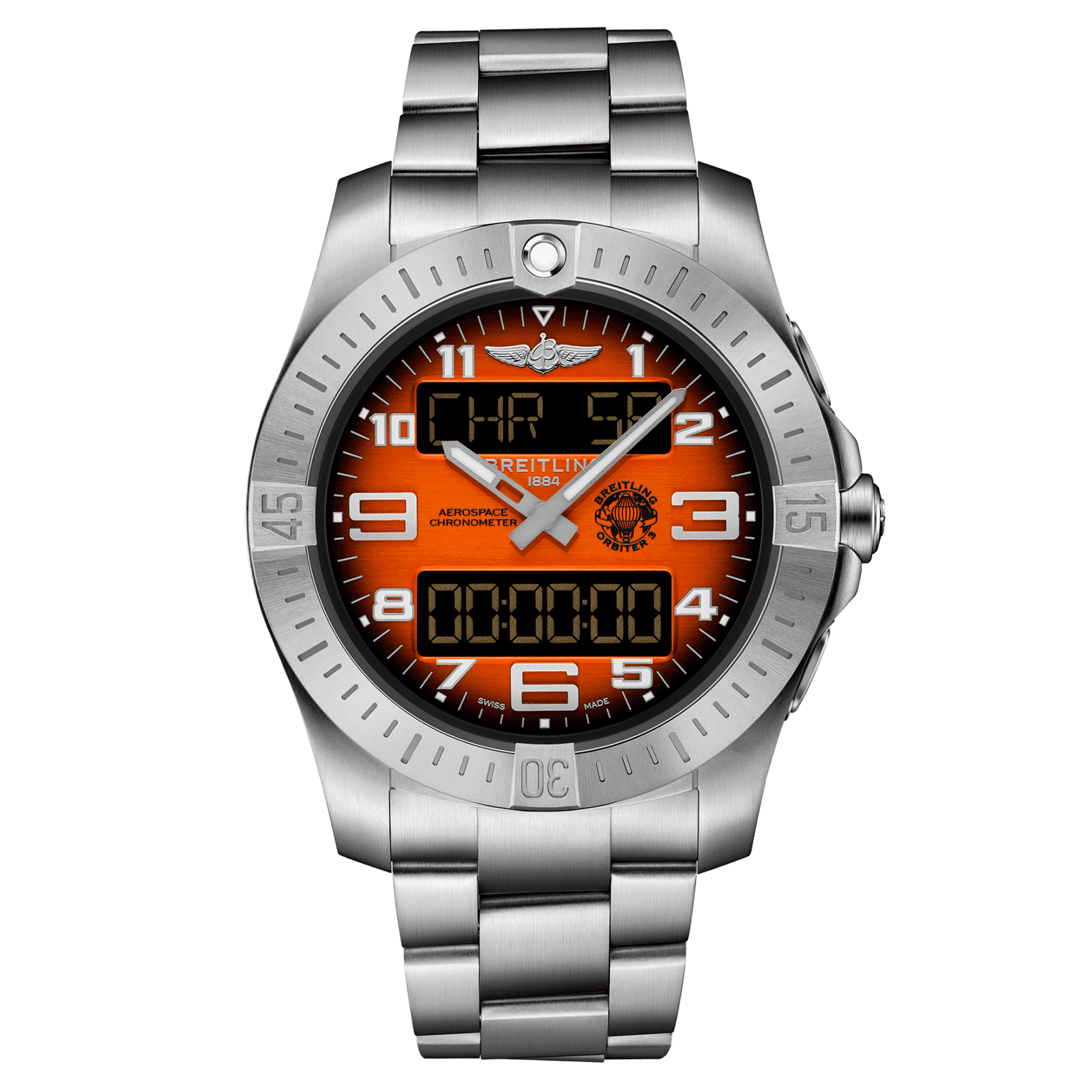 Breitling Aerospace B70 Orbiter quartz watch red dial titanium bracelet 43 mm