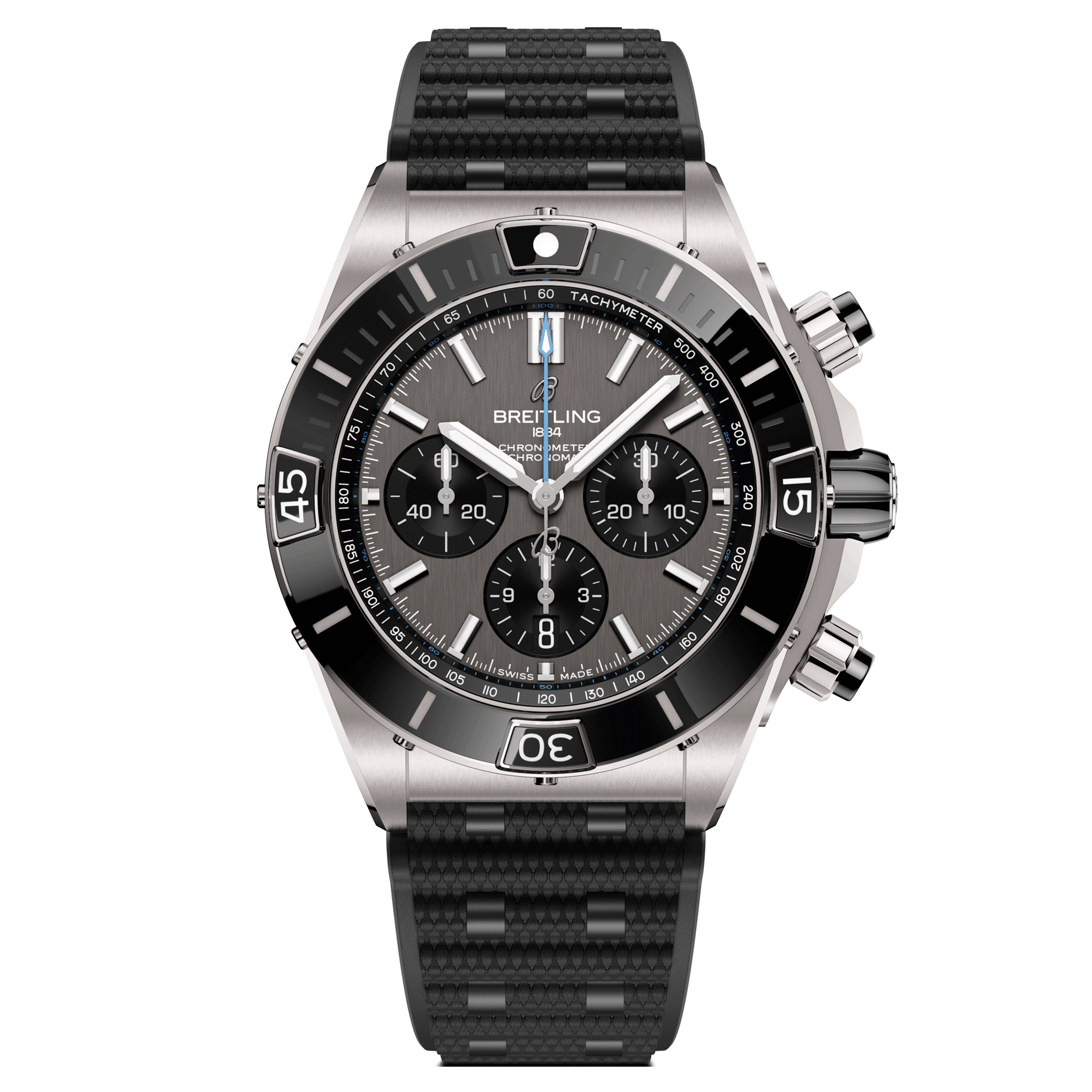 Breitling Super Chronomat Titanium B01 automatic watch anthracite dial black rubber strap 44 mm