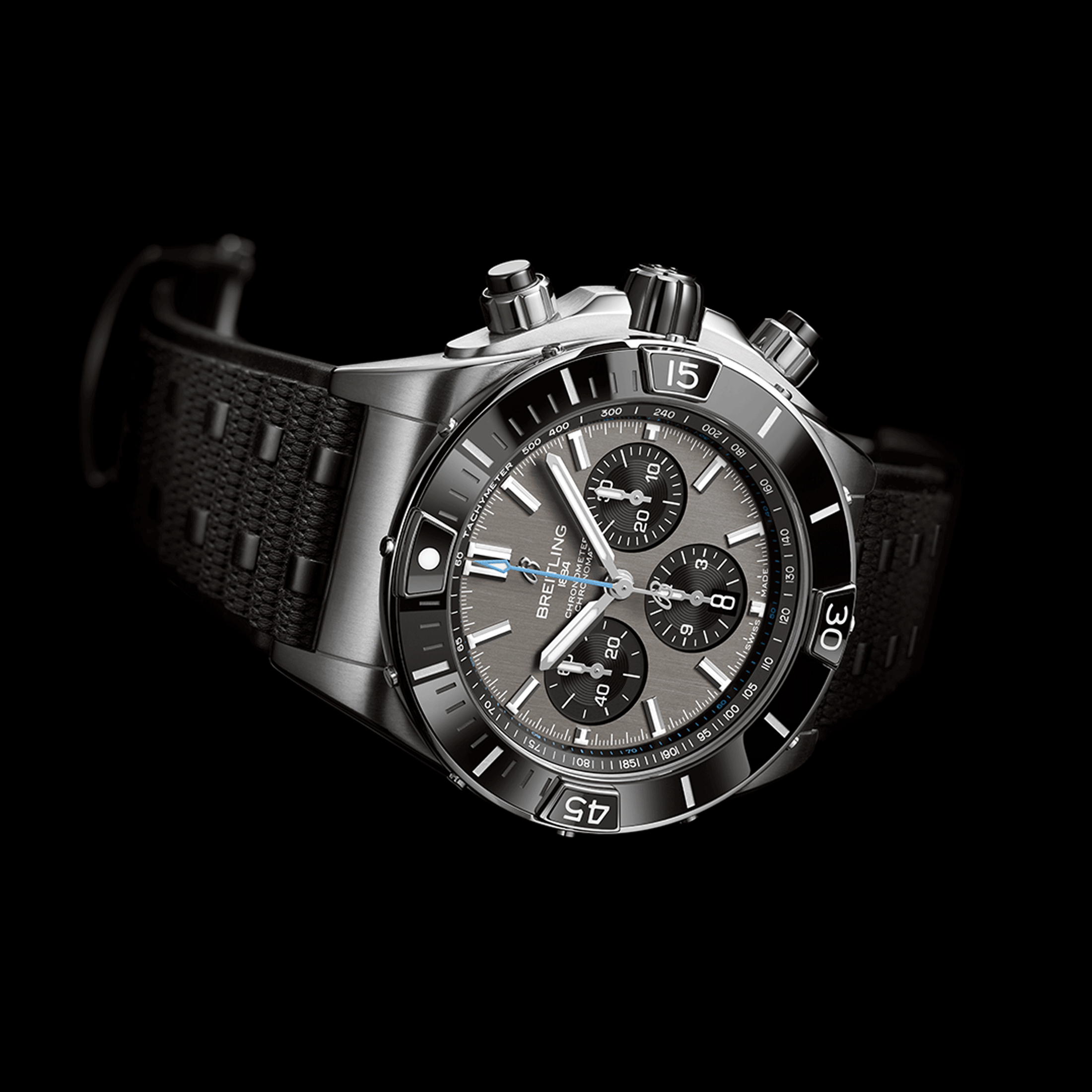 Breitling Super Chronomat Titanium B01 automatic watch anthracite dial black rubber strap 44 mm